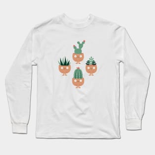 Cute terracotta pots with succulent hairstyles Long Sleeve T-Shirt